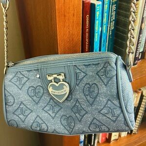 Juicy Couture Light Blue Heart Monogram Chain Crossbody Bag